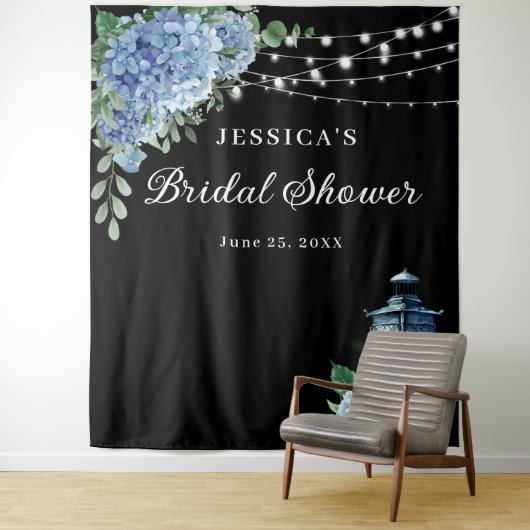 Blue Hydrangea Lantern Boho Brautparty Hintergrund Wandteppich (Beispiel)