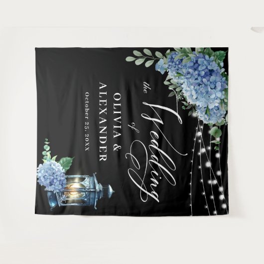 Blue Hydrangea Lantern Boho Foto Hochzeitskugel Wandteppich (Vorderseite (Horizontal))