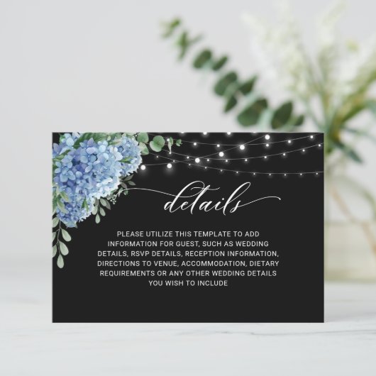Blue Hydrangea Lantern Boho Hochzeitskarte Begleitkarte (Stehend Vorderseite)