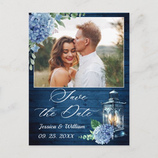 Blue Hydrangea Lantern FOTO Hochzeit Sichern Sie d Postkarte (Vorderseite)