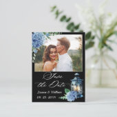 Blue Hydrangea Lantern FOTO Hochzeit speichern das Postkarte (Stehend Vorderseite)