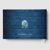 Blue Hydrangea Lantern Navy Wood Brautparty Gästebuch (Rückseite)