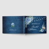 Blue Hydrangea Lantern Navy Wood Brautparty Gästebuch (Voll)