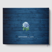 Blue Hydrangea Lantern Navy Wood Brautparty Gästebuch (Rückseite)