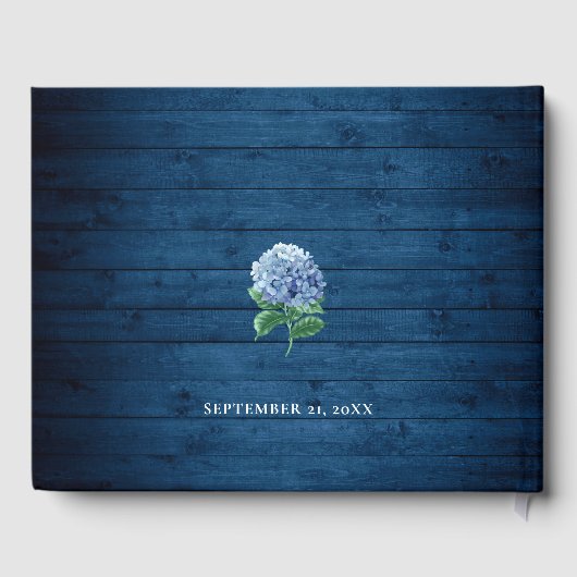 Blue Hydrangea Lantern Navy Wood Brautparty Gästebuch (Rückseite)