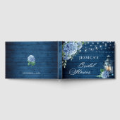 Blue Hydrangea Lantern Navy Wood Brautparty Gästebuch (Voll)