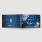Blue Hydrangea Lantern Navy Wood Brautparty Gästebuch (Voll)