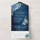 Blue Hydrangea Lantern Navy Wood Wedding All In One Einladung (Innen Boden)