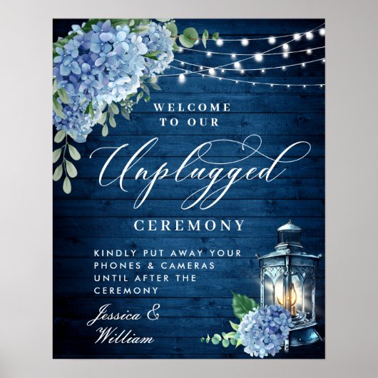 Blue Hydrangea Lantern Unplugged Wedding Zeremonie Poster (Vorne)