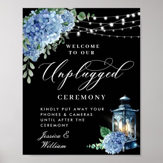 Blue Hydrangea Lantern Unplugged Wedding Zeremonie Poster (Vorne)