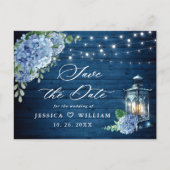 Blue Hydrangea Lantern Wedding Save the Date Postkarte (Vorderseite)