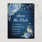 Blue Hydrangea Lantern Wedding Save the Date Postkarte (Vorderseite)