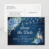 Blue Hydrangea Lantern Wedding Save the Date Postkarte (Vorne/Hinten)