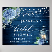 Blue Hydrangea Lantern Wood Boho Brautparty Poster (Vorne)