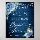 Blue Hydrangea Lantern Wood Boho Brautparty Poster (Vorne)