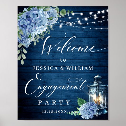 Blue Hydrangea Lantern Wood Boho ENGAGEMENT PARTEI Poster (Vorne)