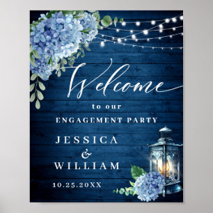 Blue Hydrangea Lantern Wood Boho ENGAGEMENT PARTEI Poster