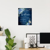 Blue Hydrangea Lantern Wood Boho Probe Dinner Poster (Heimbüro)