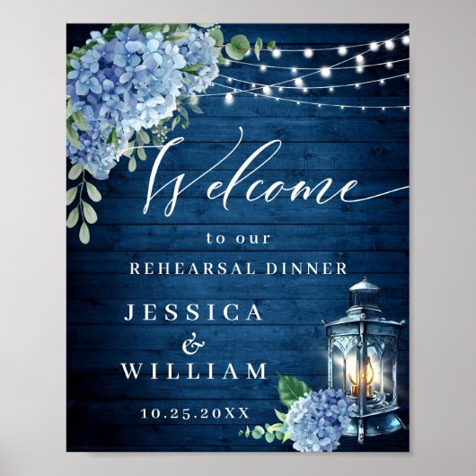 Blue Hydrangea Lantern Wood Boho Probe Dinner Poster (Vorne)
