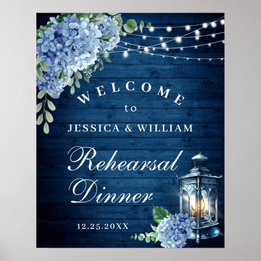 Blue Hydrangea Lantern Wood Boho Probe Dinner Poster (Vorne)