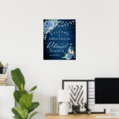 Blue Hydrangea Lantern Wood Boho Probe Dinner Poster (Heimbüro)