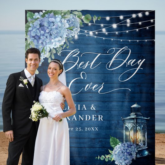 Blue Hydrangea Lantern Wood Foto Hochzeitskugel Hi Wandteppich