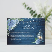 Blue Hydrangea Lantern Wood Wedding Details Begleitkarte (Stehend Vorderseite)