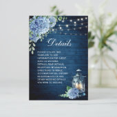 Blue Hydrangea Lantern Wood Wedding Details Begleitkarte (Stehend Vorderseite)