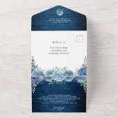 Blue Hydrangea Lantern Wood Wedding QR Code All In One Einladung (Außenbereich)