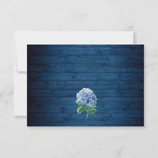 Blue Hydrangea Lantern Wood Wedding Rustic RSVP Karte (Rückseite)