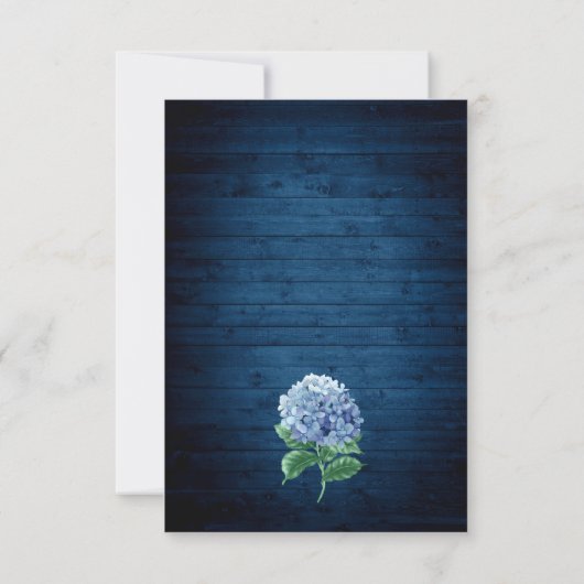 Blue Hydrangea Lantern Wood Wedding Rustic RSVP Karte (Rückseite)