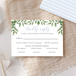 Blue Hydrangea Leaf Classic Wedding Reply RSVP Karte