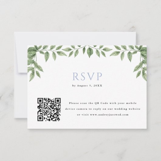 Blue Hydrangea Leaf QR Code Wedding Antwort (Vorderseite)