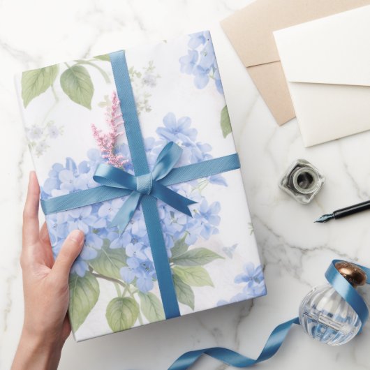 Blue Hydrangea Luxe Floral Wrapping Paper Geschenkpapier (Schenken)
