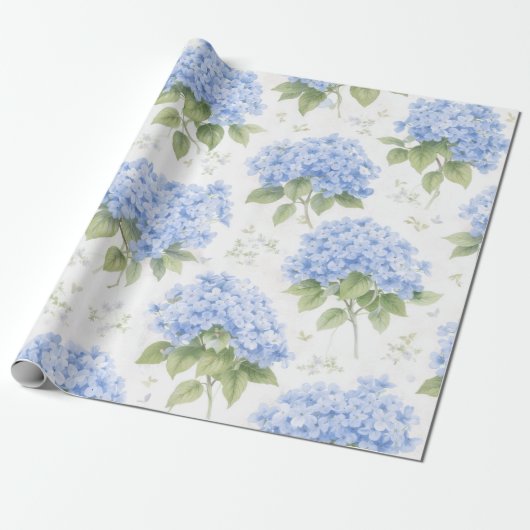 Blue Hydrangea Luxe Floral Wrapping Paper Geschenkpapier (Ungerollt)