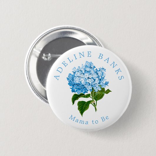 Blue Hydrangea Mama zu Baby Dusche Button (Vorne & Hinten)