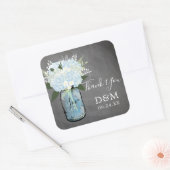 Blue Hydrangea Mason Jar Chalkboard Gastgeschenk H Quadratischer Aufkleber (Umschlag)
