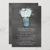 Blue Hydrangea Mason Jar Chalkboard | Hochzeit Einladung (Vorne/Hinten)
