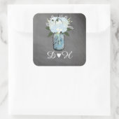 Blue Hydrangea Mason Jar Chalkboard | Hochzeit Quadratischer Aufkleber (Tasche)