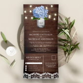 Blue Hydrangea Mason Jar String Lights Wedding Dreifach Gefaltete Einladung