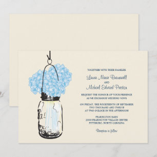 Blue Hydrangea Mason Jar Wedding Einladung