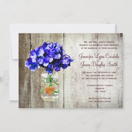 Blue Hydrangea Mason Jar Wedding Einladungen (Vorderseite)