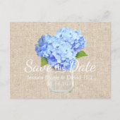Blue Hydrangea Mason Jar Wedding Save the Date Ankündigungspostkarte (Vorderseite)