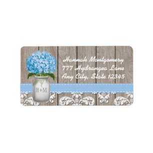 Blue Hydrangea Mit Monogramm Mason Jar Adressaufkleber
