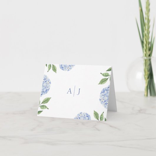 Blue Hydrangea Mit Monogramm Wedding Dankeskarte (Vorderseite)