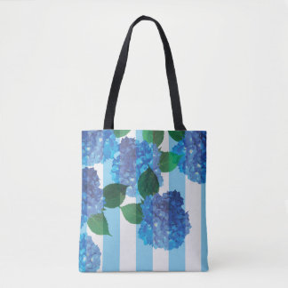 Blue Hydrangea mit Stripes-Tasche Tasche