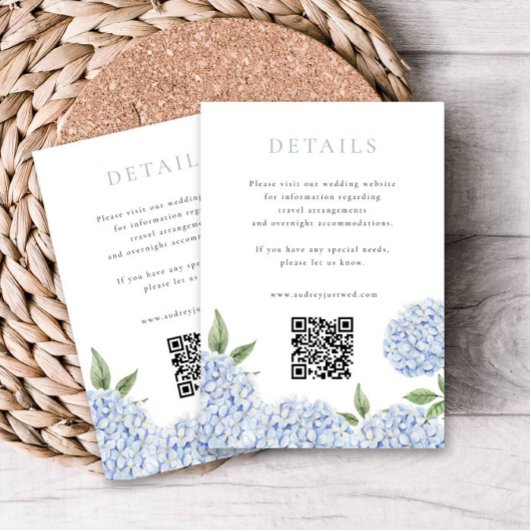 Blue Hydrangea Moderne Details mit QR-Code, Small Begleitkarte