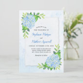 Blue Hydrangea Moderne Hochzeit der Wasserfarben Einladung (Stehend Vorderseite)