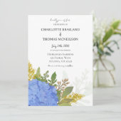 Blue Hydrangea Moderne künstlerische Blumenhochzei Einladung (Stehend Vorderseite)