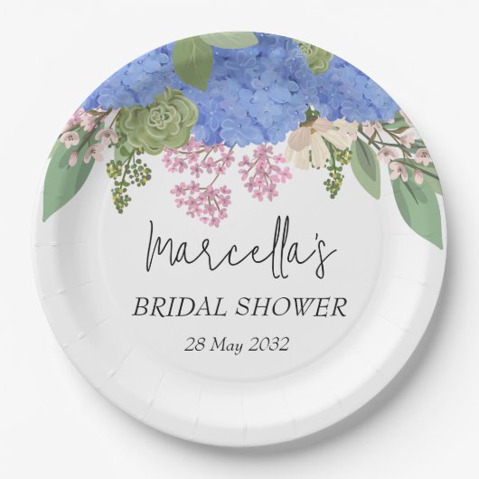 Blue Hydrangea Modernes Brautparty Napkin Pappteller (Vorderseite)